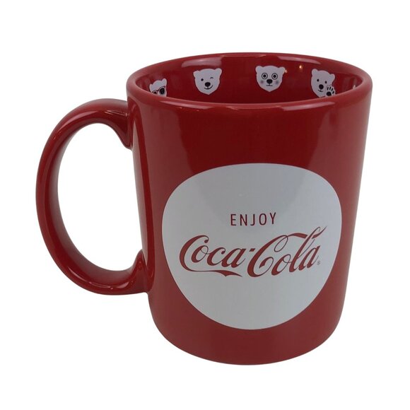 Coca Cola Polar Bear Red White Coffee Mug Cup with Emojis on inside rim 14 oz - Picture 4 of 13